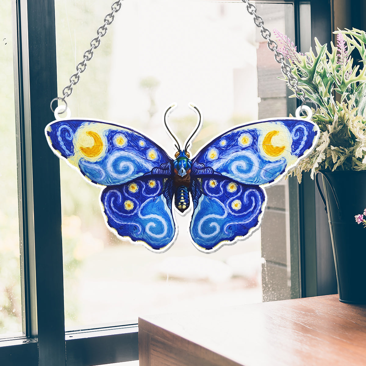 Van Gogh Starry Night Butterfly - Butterfly Window Hanging Suncatcher Ornament