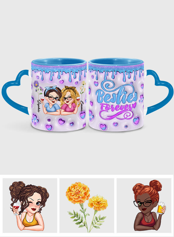 Besties Forever Beautiful Birth Month Flower - Personalized Bestie Heart Handle Mug