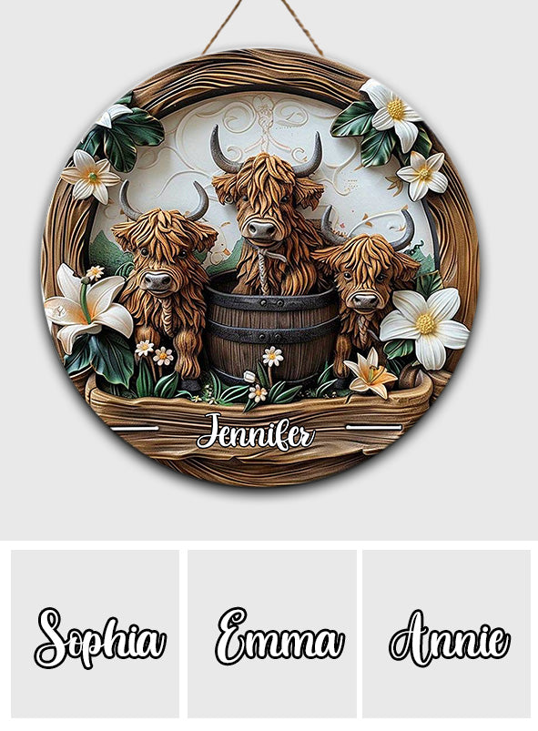 Love Highland Cows - Personalized Round Wood Sign