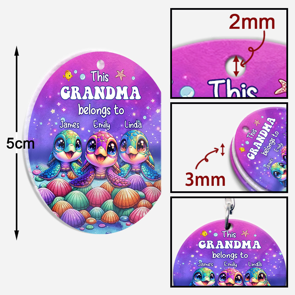 This Grandma Belongs To Sea Turtle Version - Personalized Grandma Custom Shaped Keychain