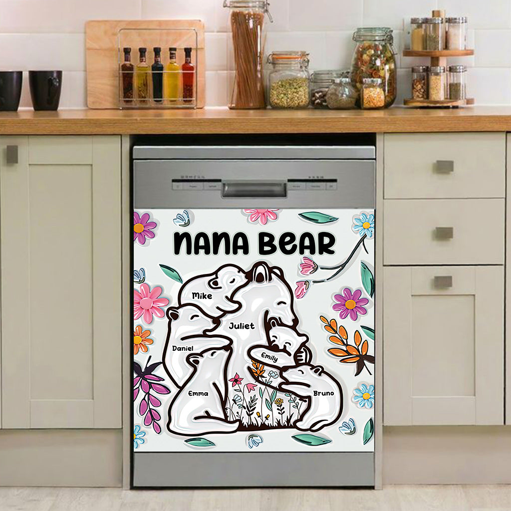 Nana Bear Huggings Her Cubs Floral Style - Personalized Grandma Dishwasher Cover