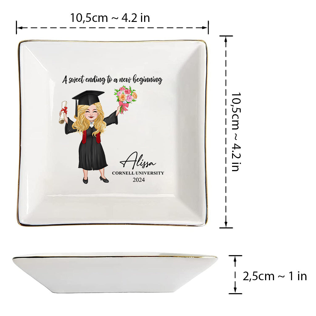 A Sweet Ending To A New Beginning - Personalized Graduation Jewelry Dish
