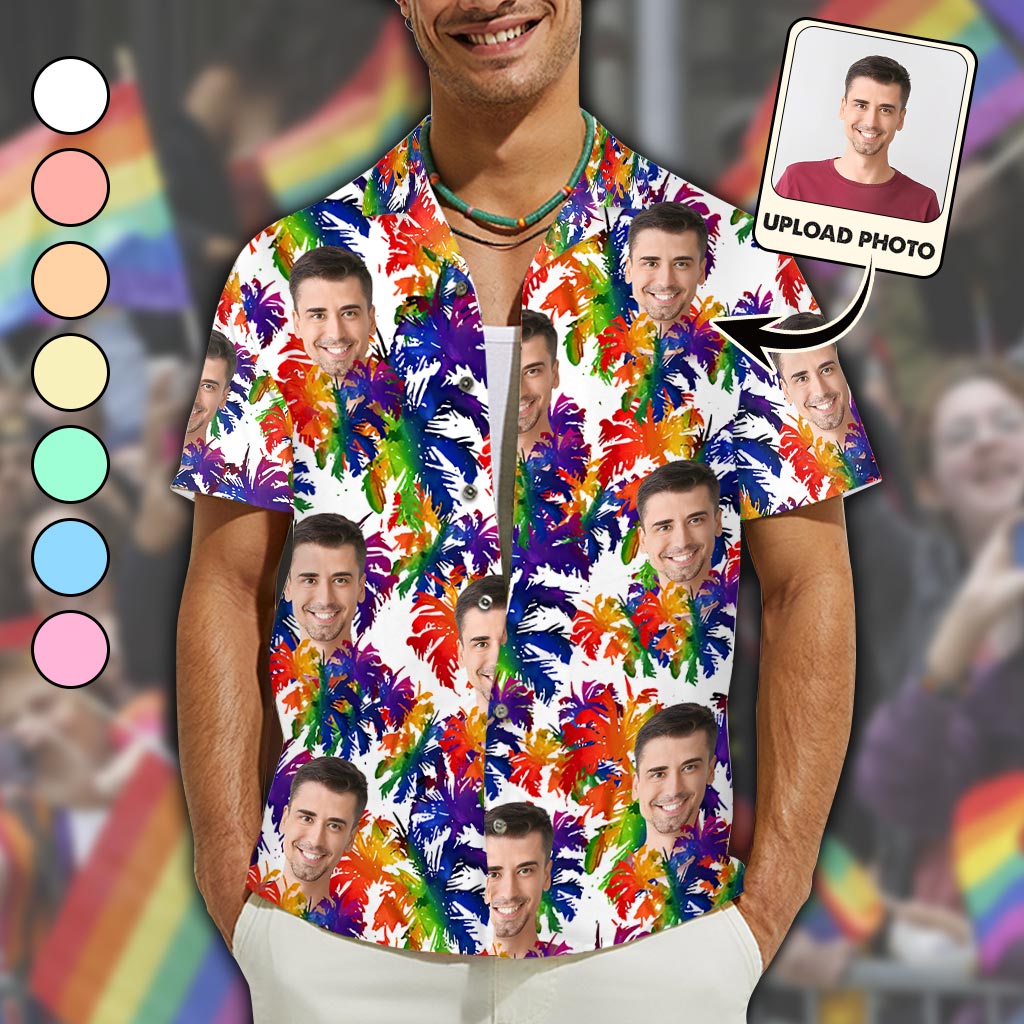 Colorful Palm Leaves Pride - Personalized LGBT Support Hawaiian Shirt