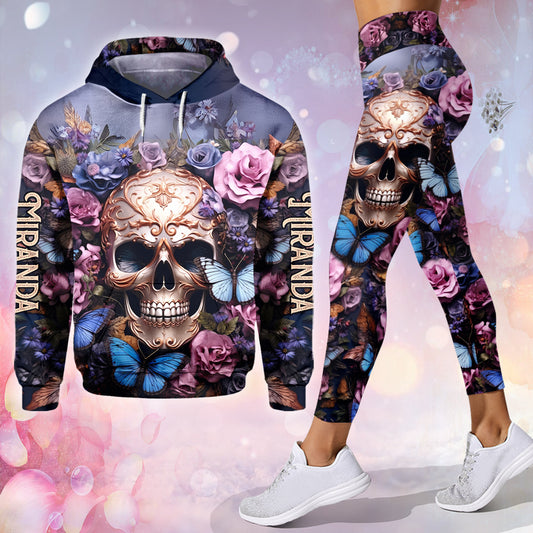 Beauty Of The Dark Skull Roses Butterflies - Personalized Skull Hoodie and Leggings