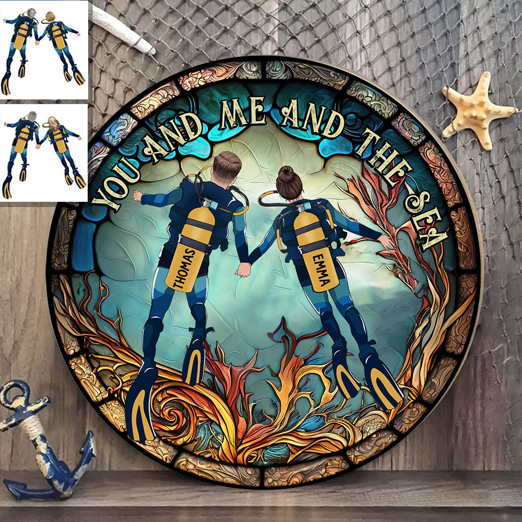 You & Me And The Sea - Personalized Scuba Diving Round Wood Sign