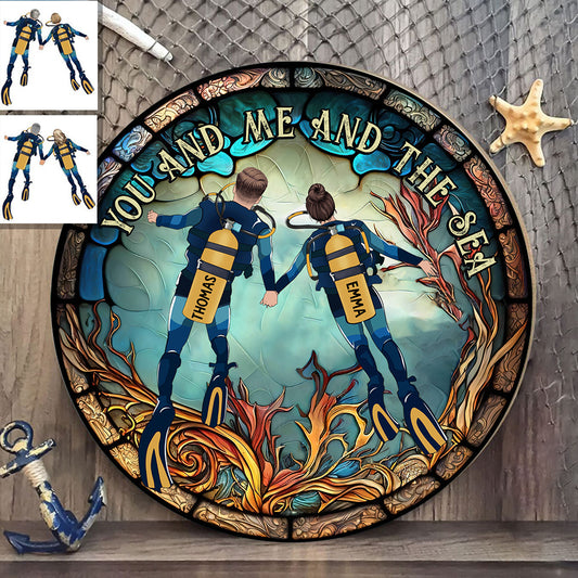 You & Me And The Sea - Personalized Scuba Diving Round Wood Sign