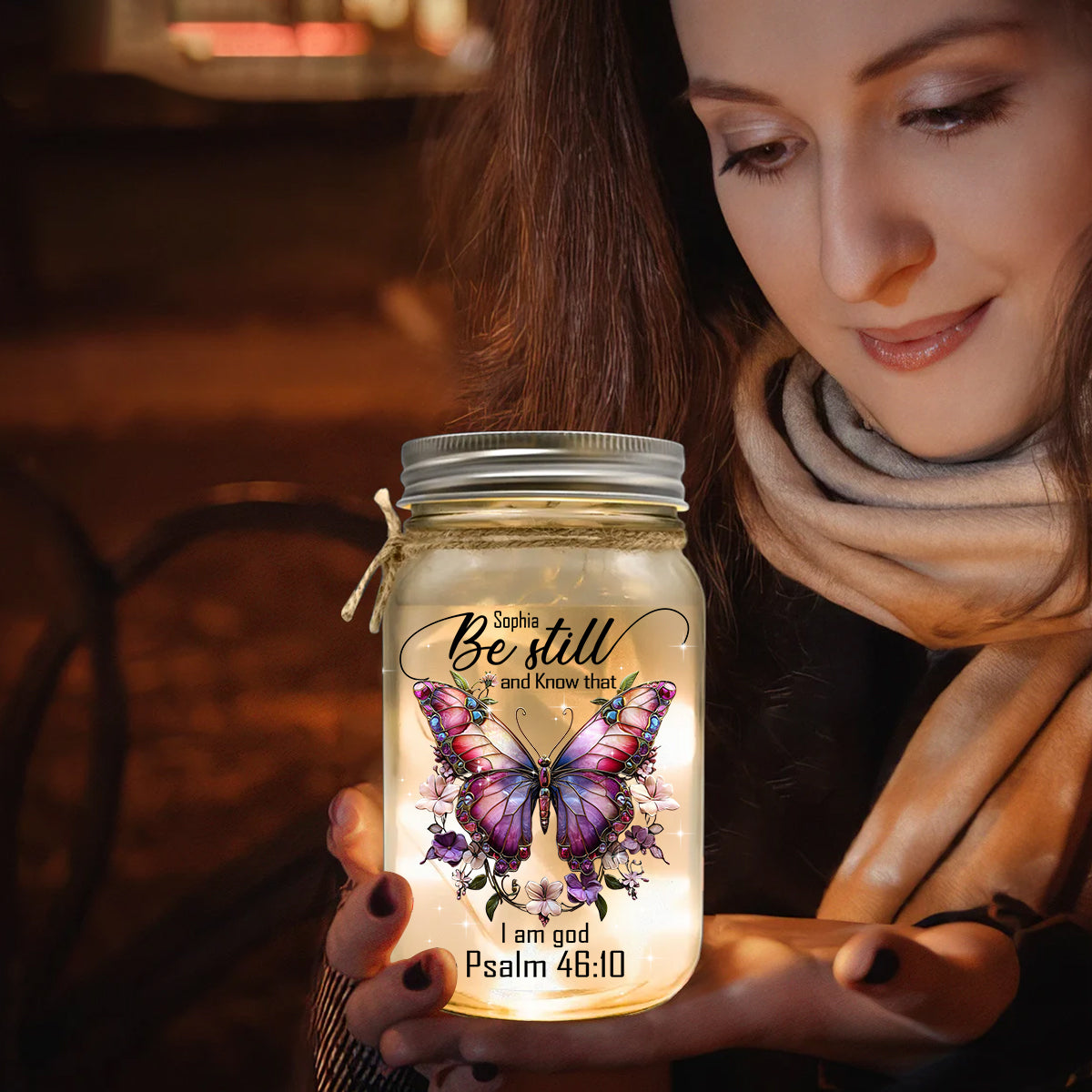 Be Still and Know - Personalized Butterfly Mason Jar Light