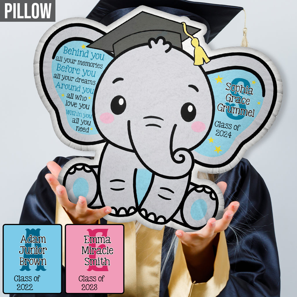 Graduation Elephant Behind You All Your Memories - Personalized Graduation Shaped Pillow