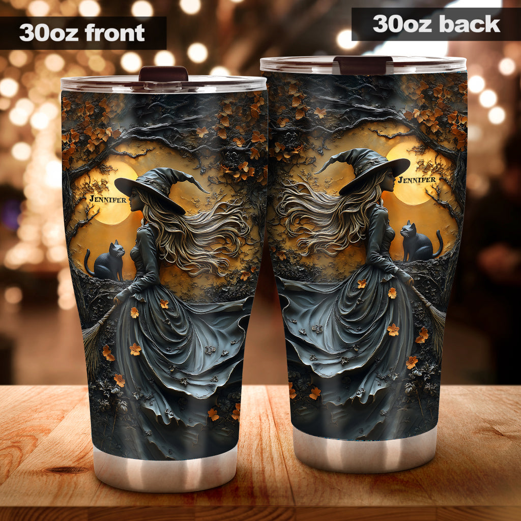 Beautiful Witch & Her Black Cat - Personalized Witch Tumbler