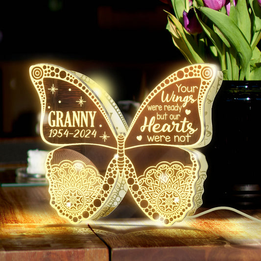 Your Wings Were Ready But Our Hearts Were Not - Personalized Memorial Mirror Light