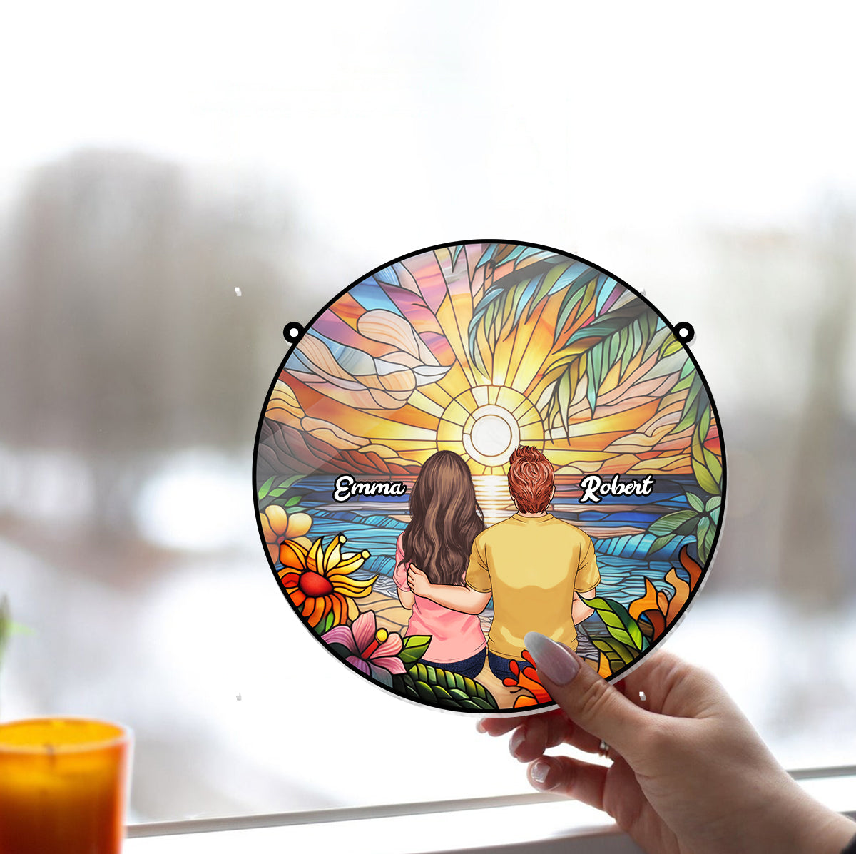 I Love You - Personalized Couple Window Hanging Suncatcher Ornament