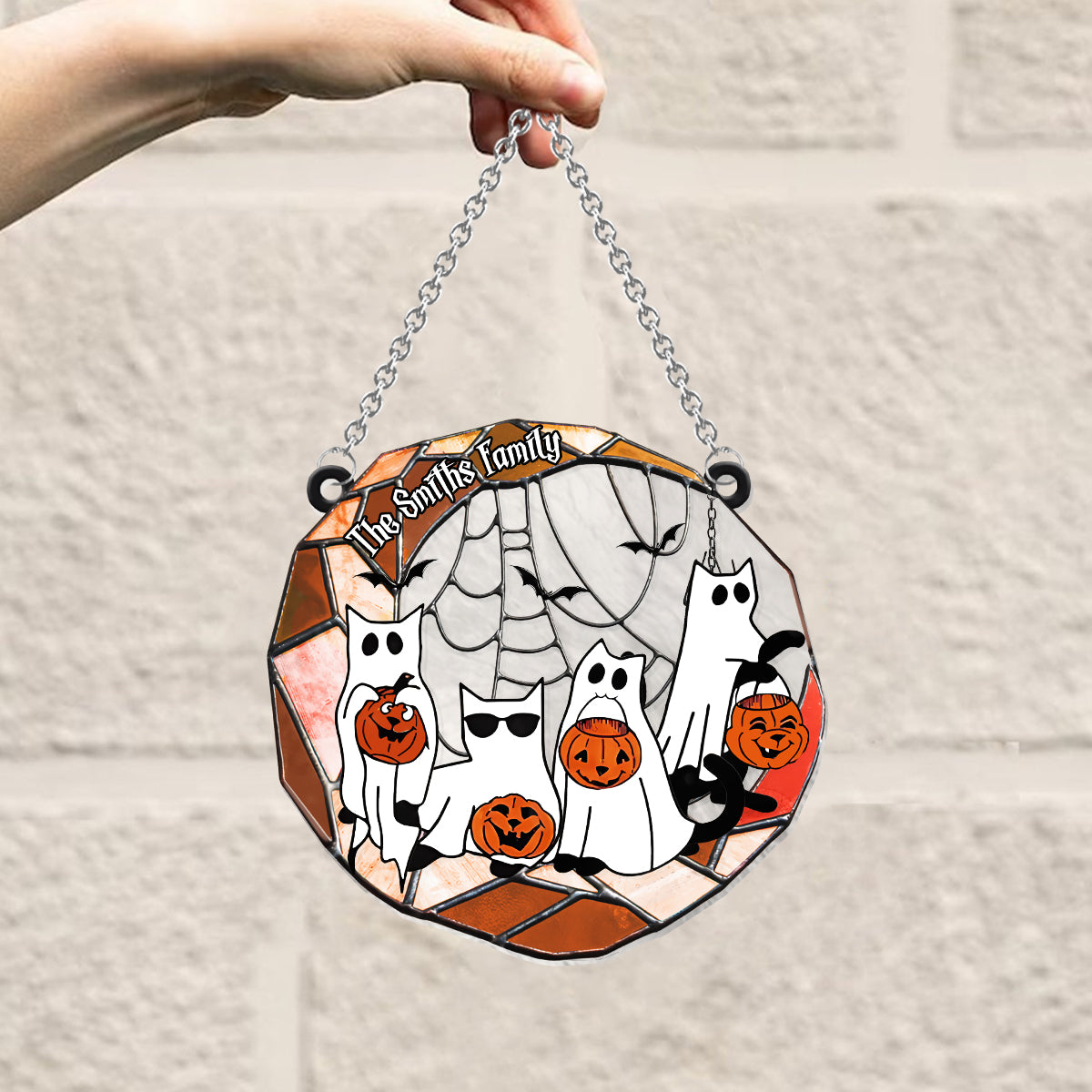 Black Cat Halloween 2024 - Personalized Black Cat Window Hanging Suncatcher Ornament