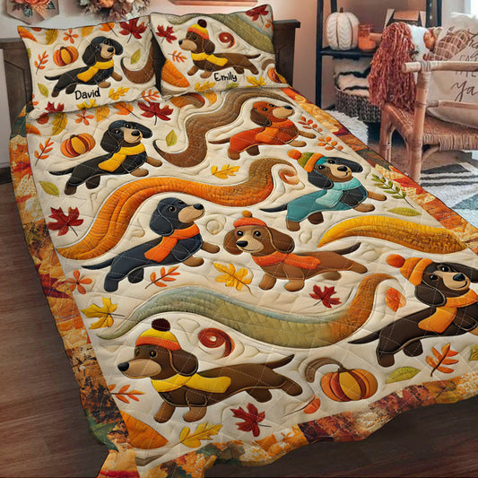 Hello Fall - Personalized Dachshund Quilt Set