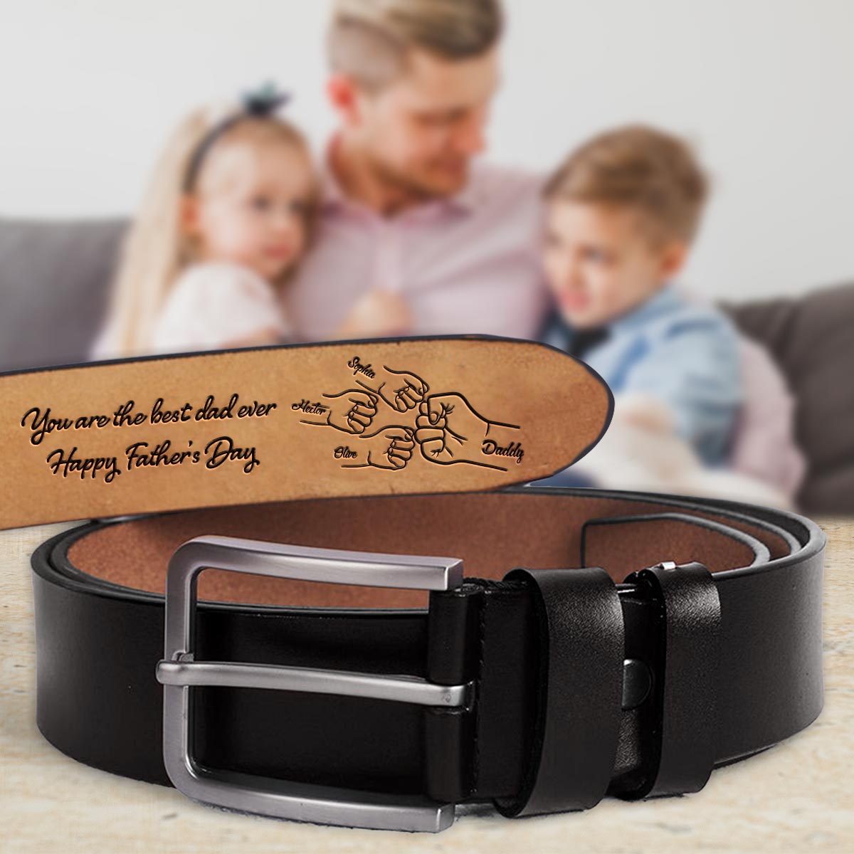 Daddy's Team Best Dad Ever - Personalized Father Leather Belt