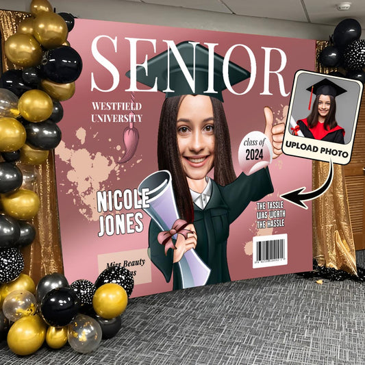 Senior Magazine Cover Caricature - Personalized Graduation Wall Tapestry