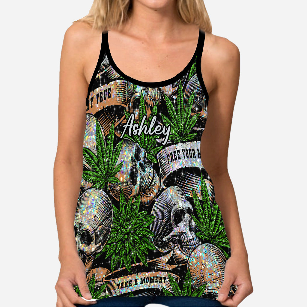 Canabis & Skull Marijuana - Personalized Weed Cross Tank Top