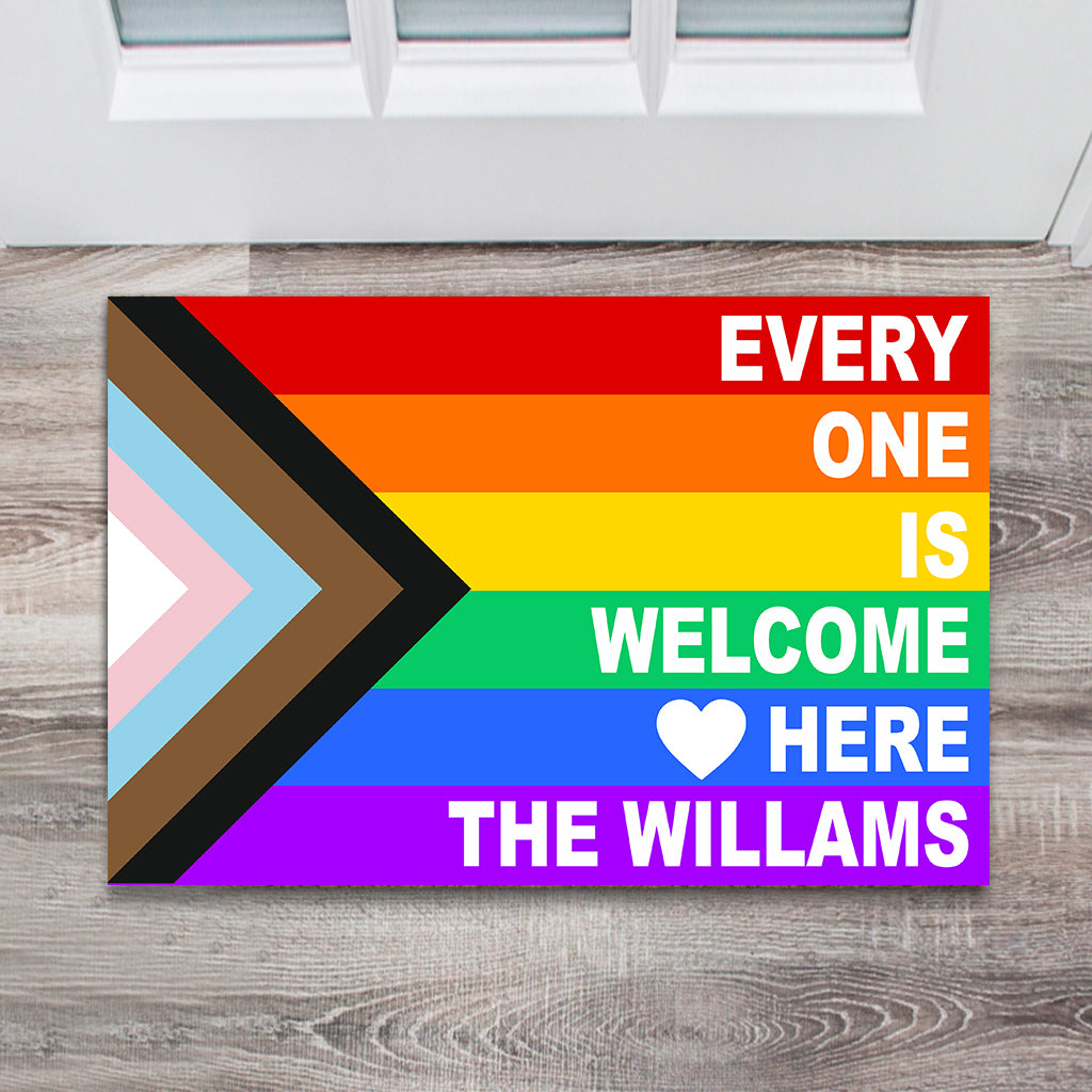 Everyone is Welcome Here - Personalized LGBT Support Doormat