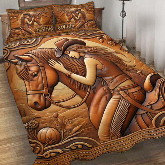 A Girl And Her Horse - Personalized Horse Quilt Set