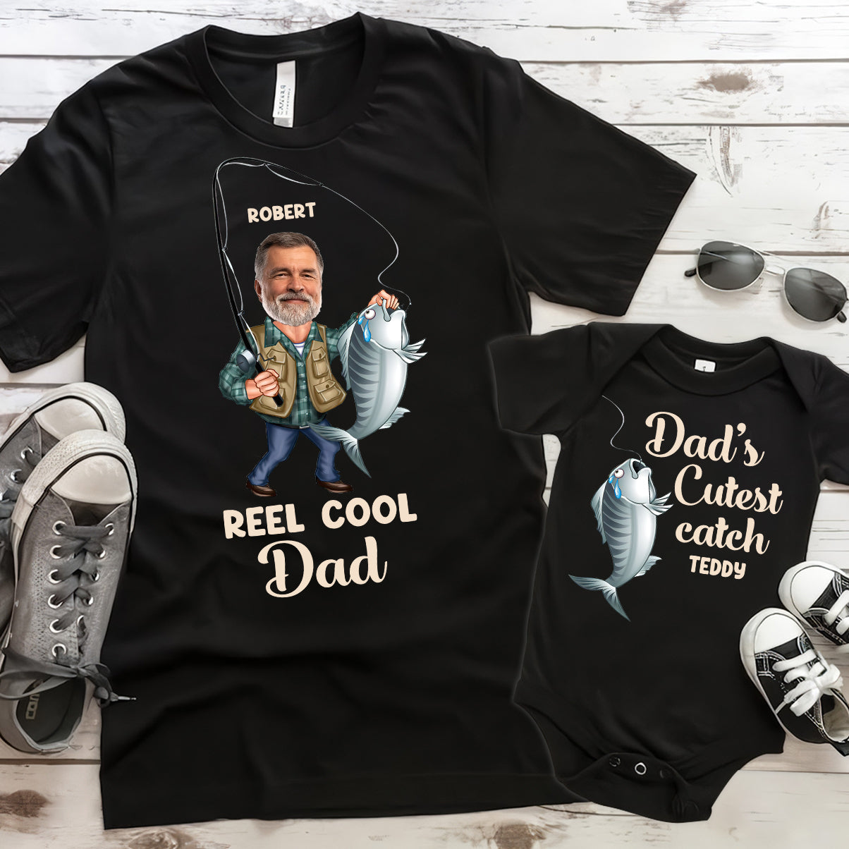 Reel Cool Dad - Personalized Fishing T-shirt And Baby Onesie