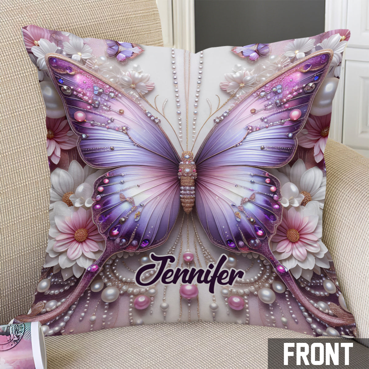 Purple Butterflies - Personalized Butterfly Throw Pillow