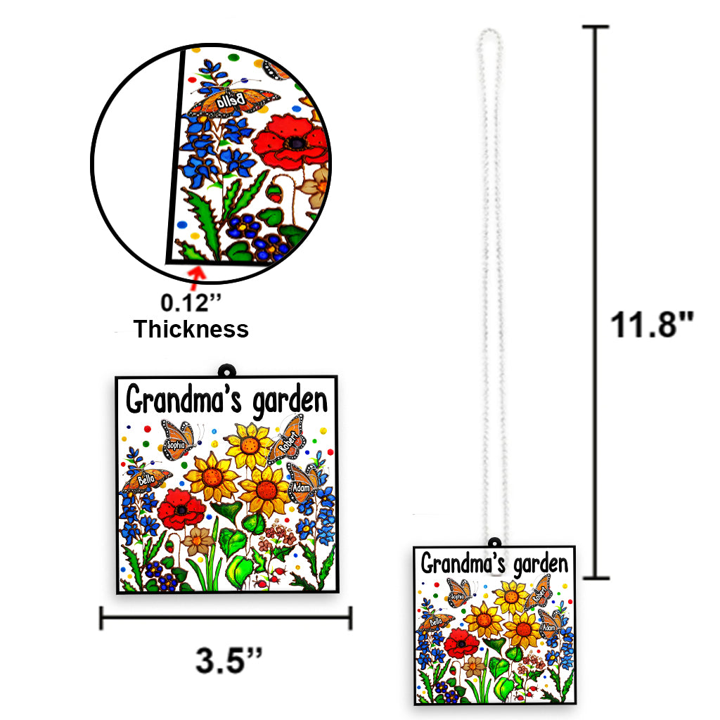 Grandma's Garden With Butterfly - Personalized Grandma Transparent Car Ornament