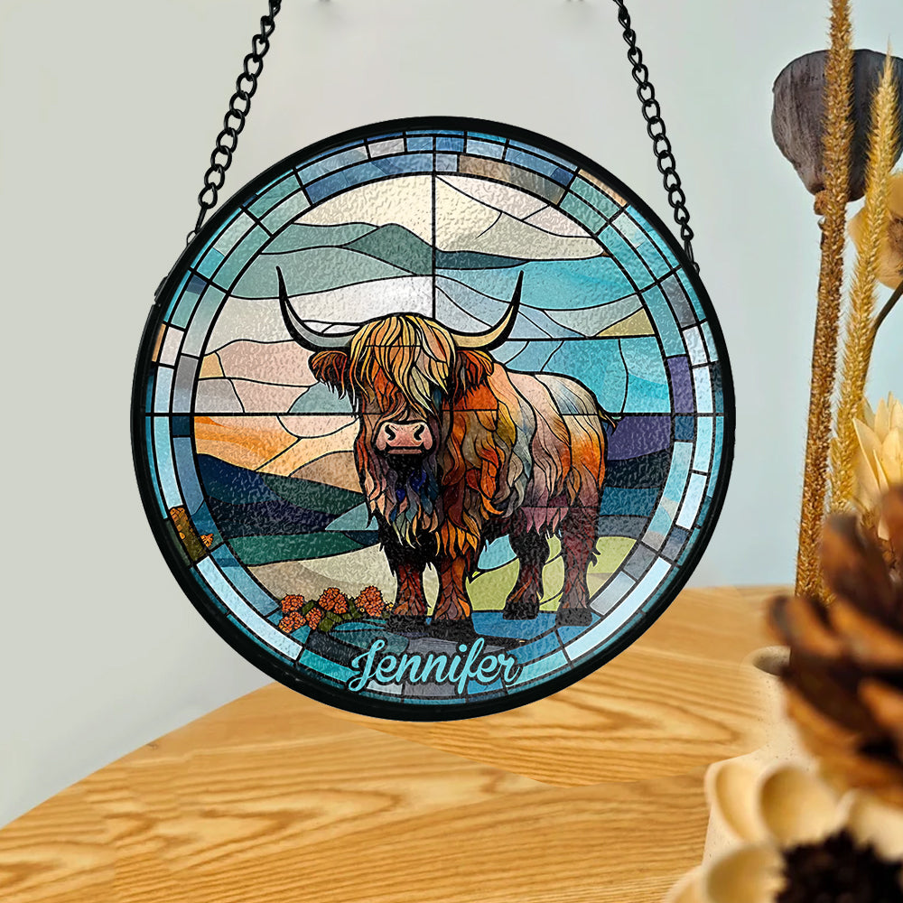 Love Highland Cow - Personalized Stained Glass Suncatcher