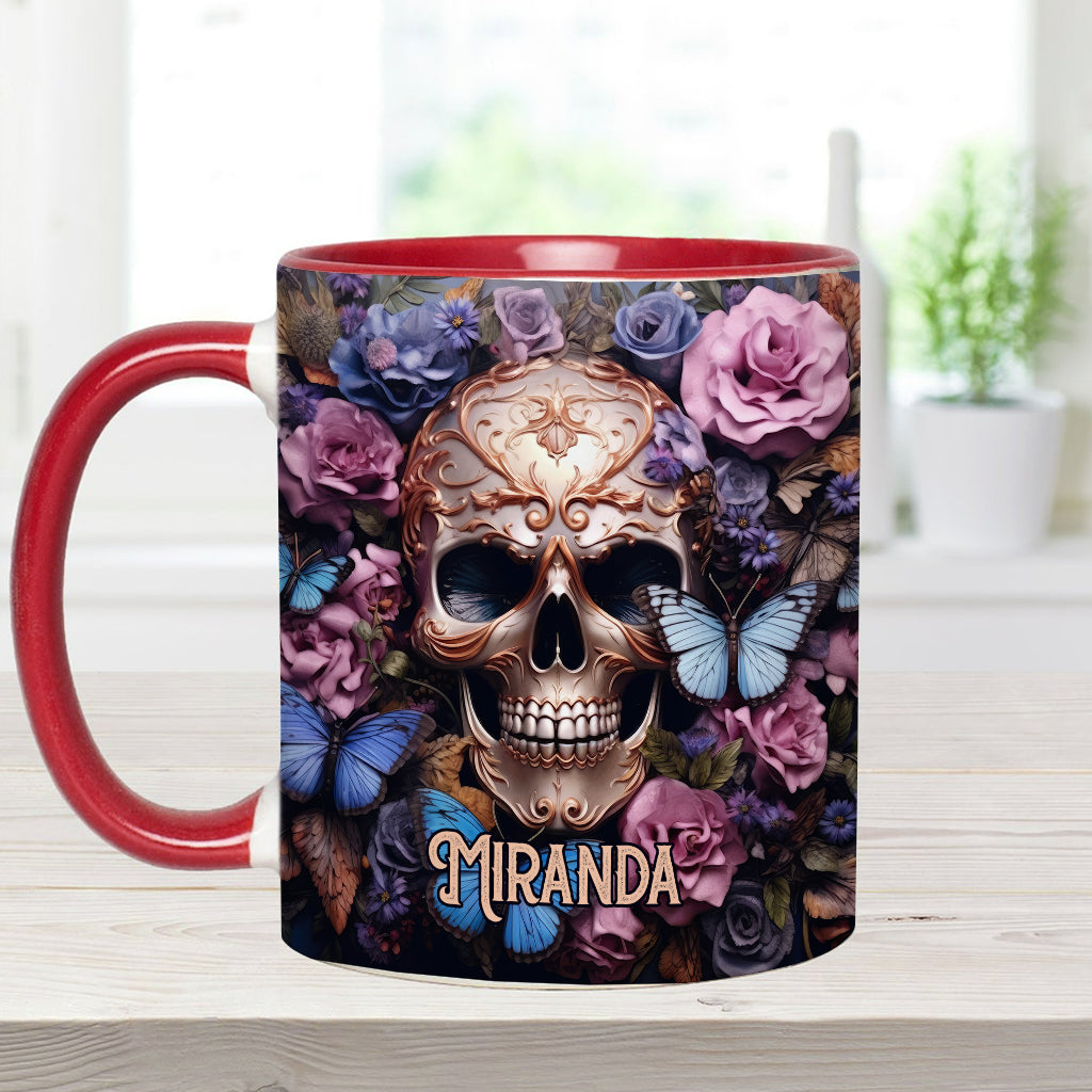 Beauty Of The Dark Skull Roses Butterflies - Personalized Skull Accent Mug