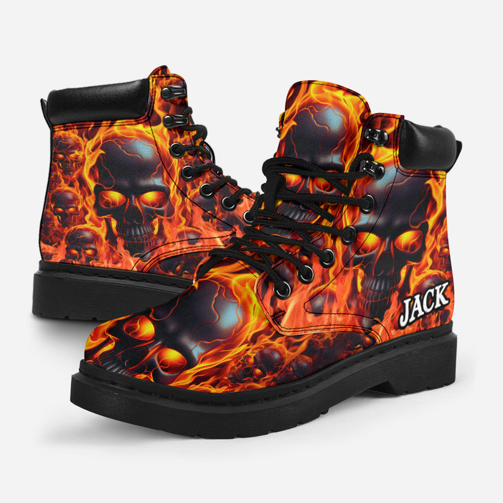 Melted Skull On Fire - Personalized Skull All Season Boots