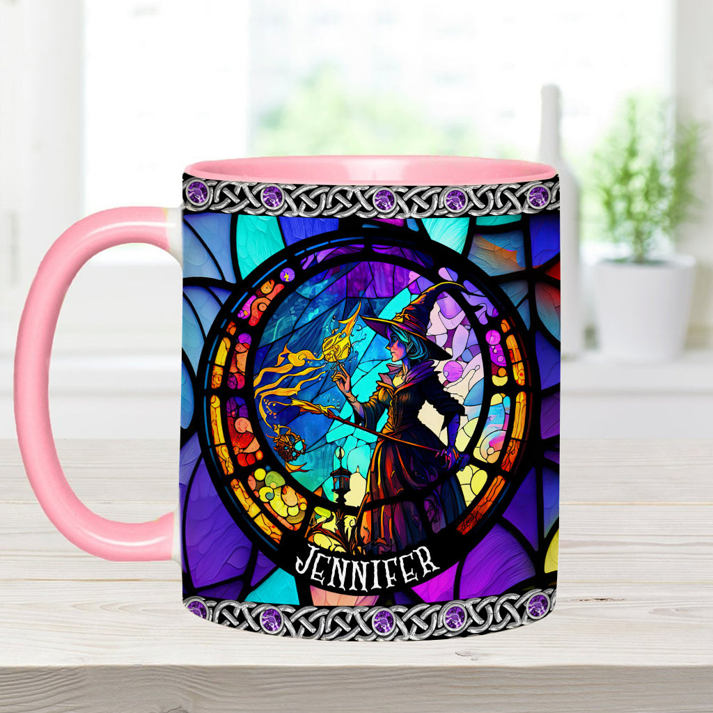 Beautiful Stained Glass Witch - Personalized Witch Accent Mug