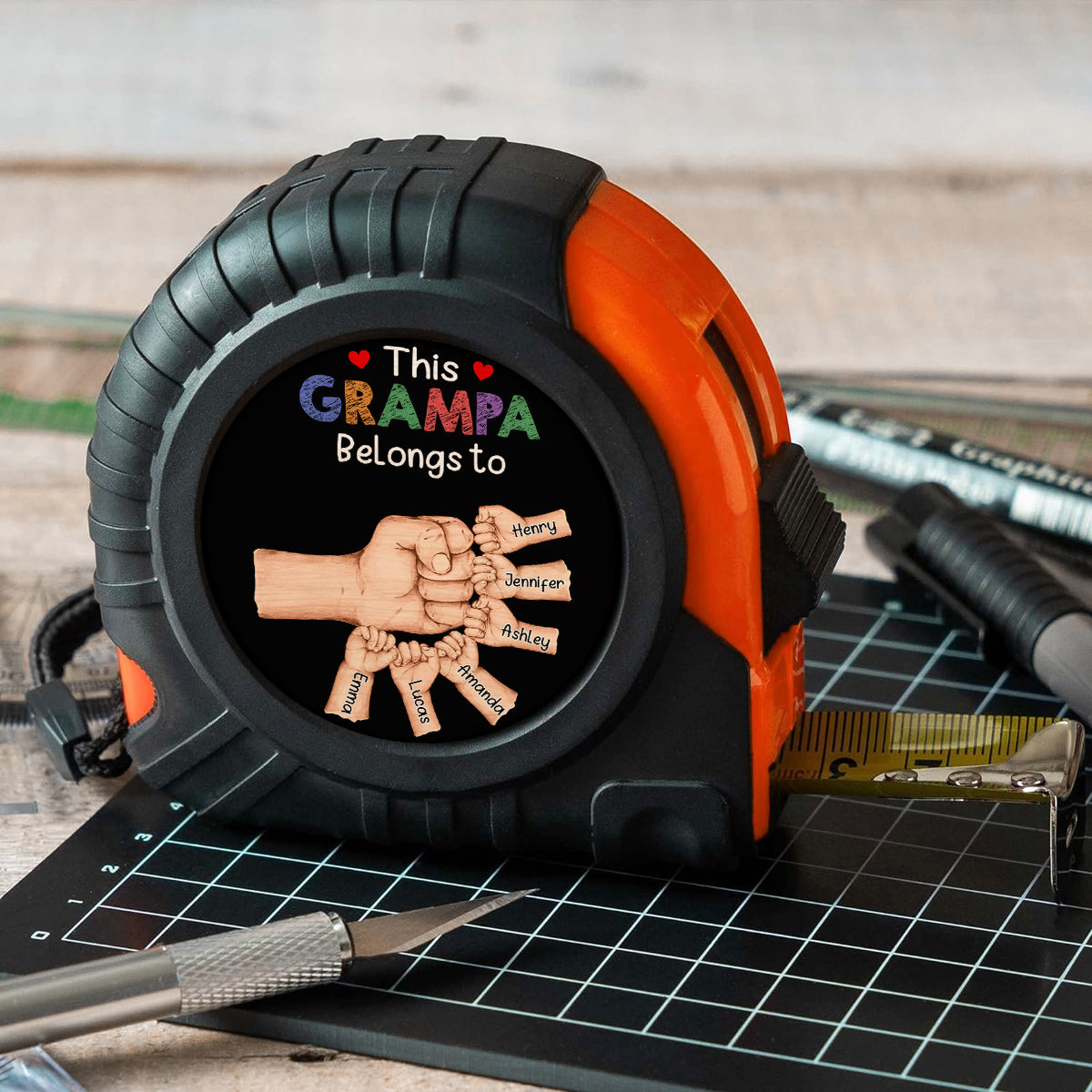 This Dad / Grandpa Belongs To Fist Bump - Personalized Father Measure Tape