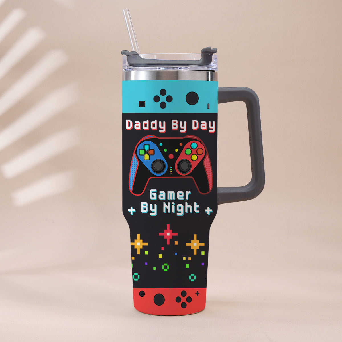 Daddy By Day Gamer By Night - Personalized Father Tumbler With Handle