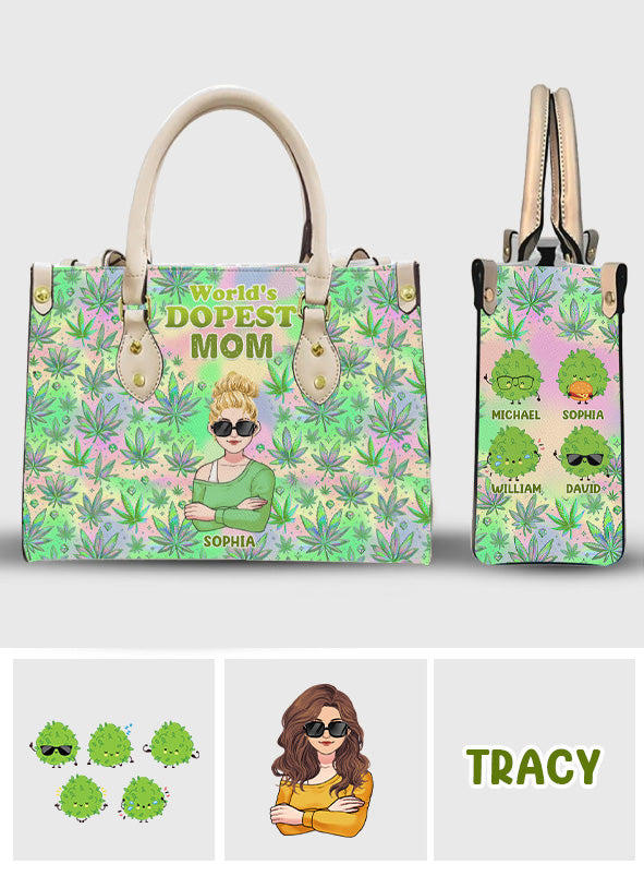 Mommy's Little Buds Dopest Mom Ever Any Title - Personalized Weed Leather Handbag