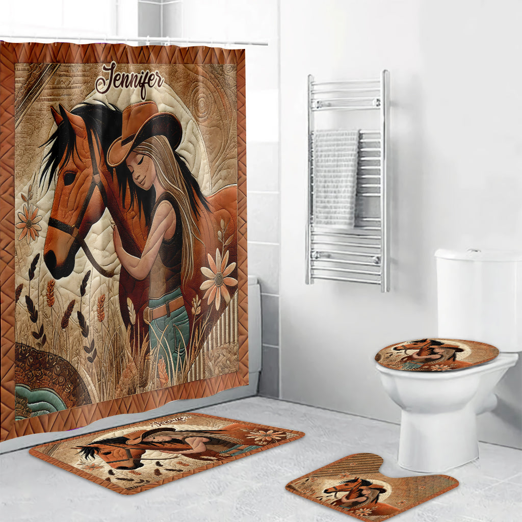 Horse Lovers - Personalized Horse Bathroom Curtain & Mats Set