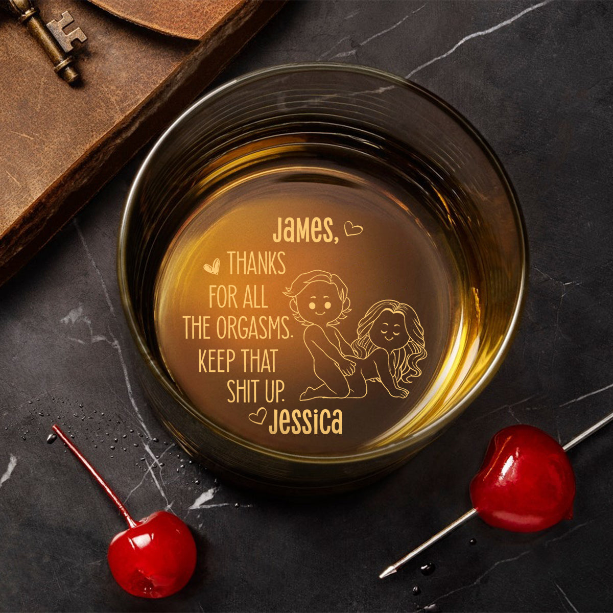 Thanks For Alls Orgasm - Personalized Couple Engraved Whiskey Glass