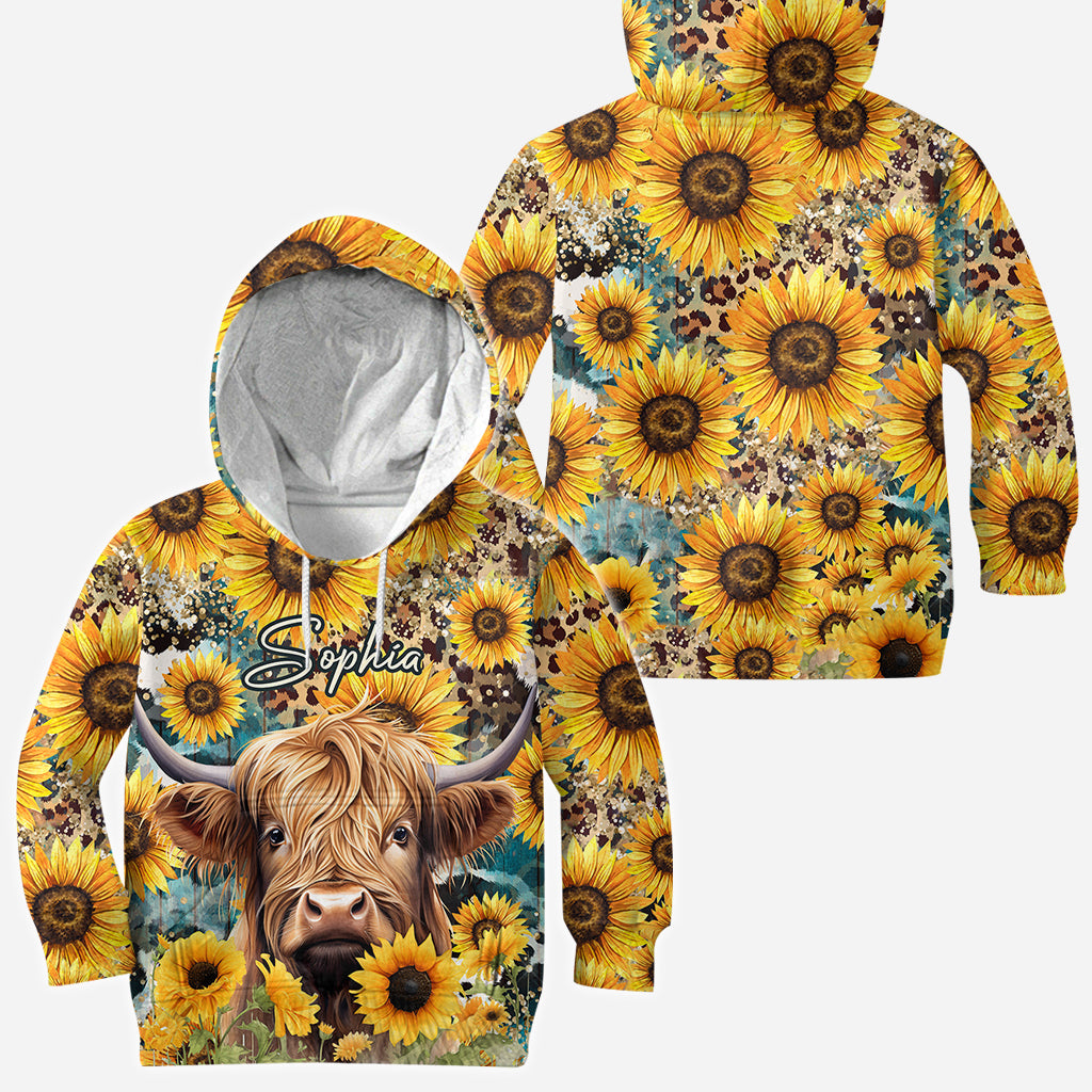Highland Cow Among Sunflowers - Personalized All Over Shirt