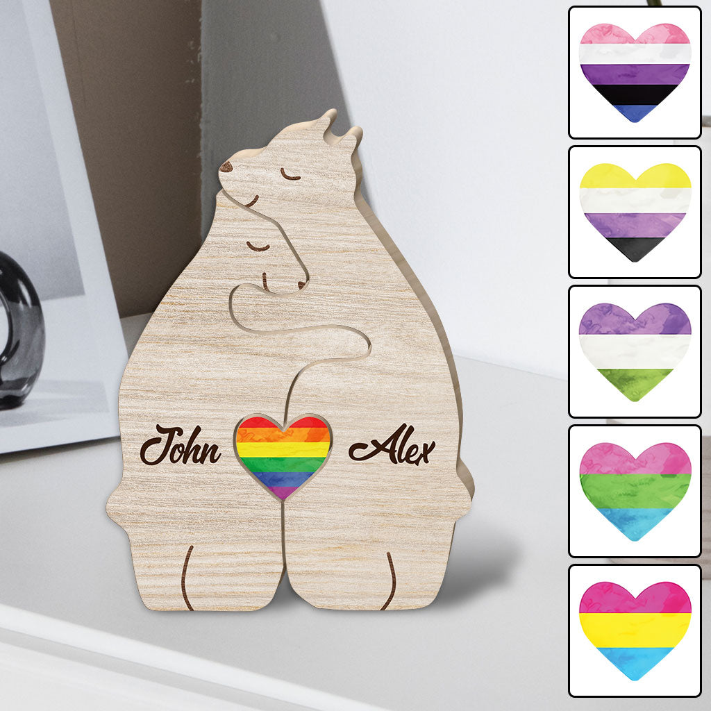 Love Wins Hugging Bears Custom Prid Flag - Personalized LGBT Support Shaped Wooden Puzzle