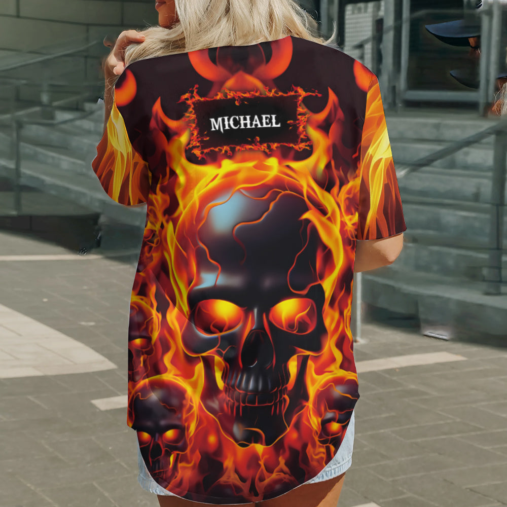 Fire Skull - Personalized Skull Baseball Jersey