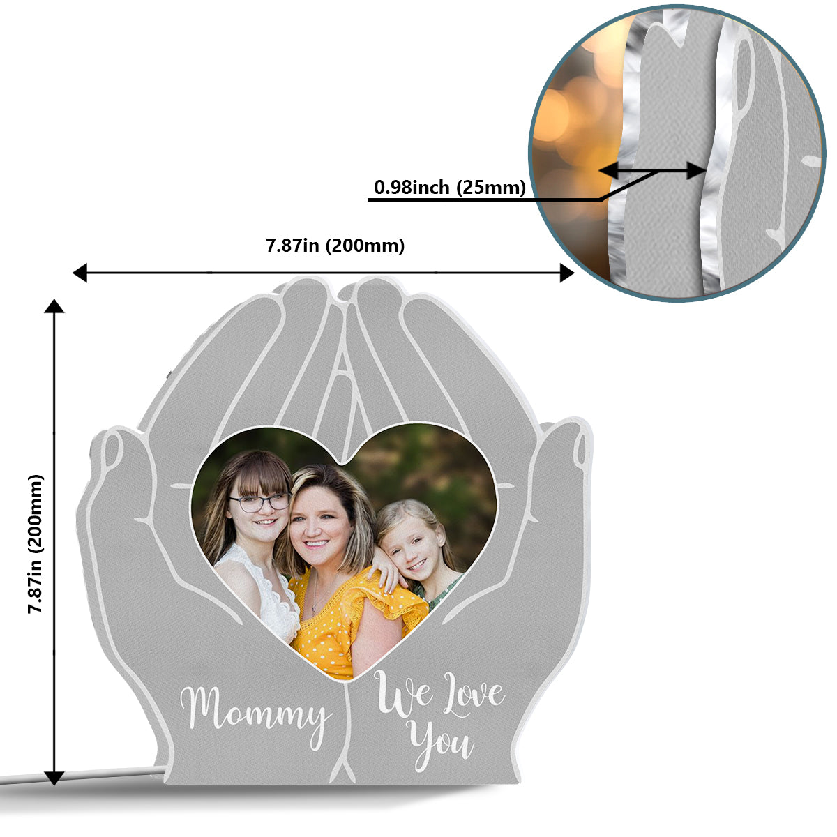 Mom We Love You Hand Holding Heart - Personalized Mother Shaped Light Box