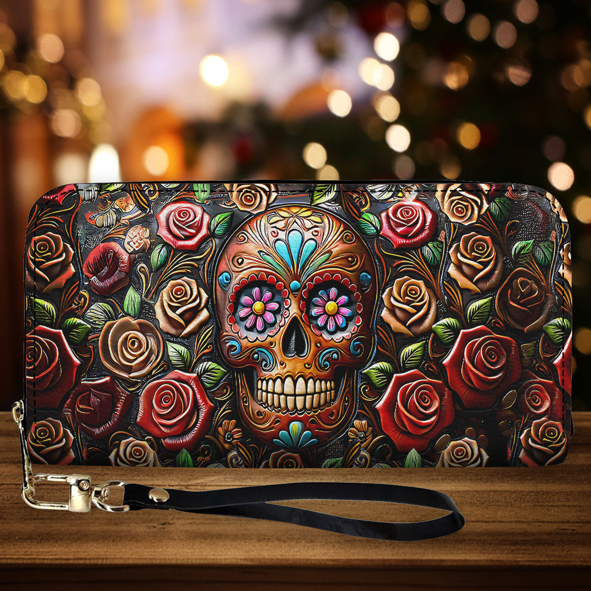 Roses And Skull - Skull Leather Long Wallet