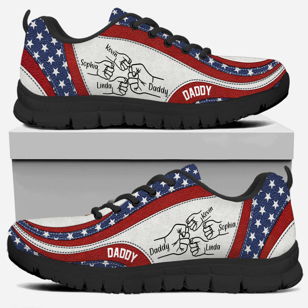 Daddy's Team Fist Bump Amrican Flag - Personalized Father Sneakers