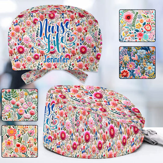 Nurse Life Floral Style - Personalized Nurse Scrub Cap