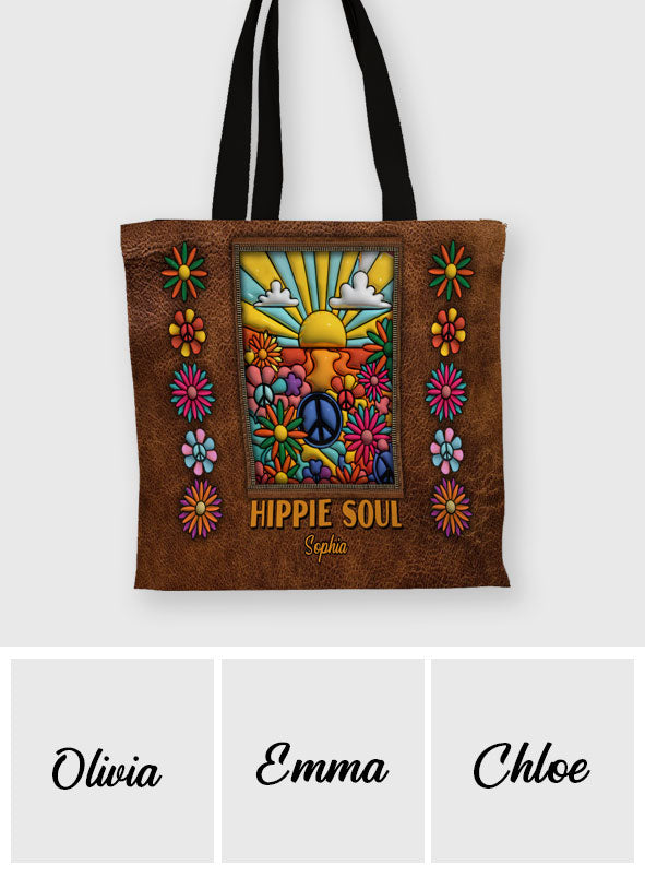 Hippie Soul - Personalized Hippie All-Over Print Canvas Tote Bag