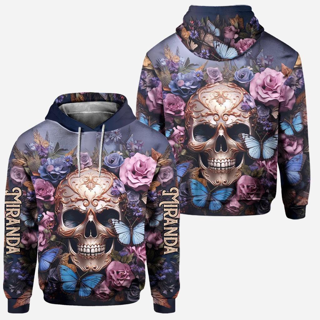 Beauty Of The Dark Skull Roses Butterflies - Personalized Skull Hoodie and Leggings
