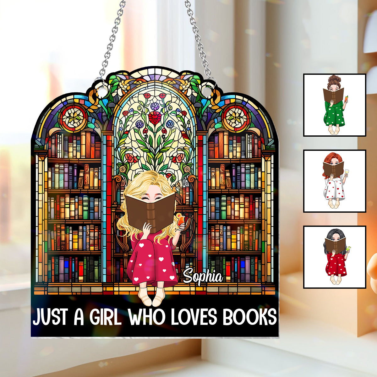 Just A Girl Who Loves Books - Personalized Book Window Hanging Suncatcher Ornament