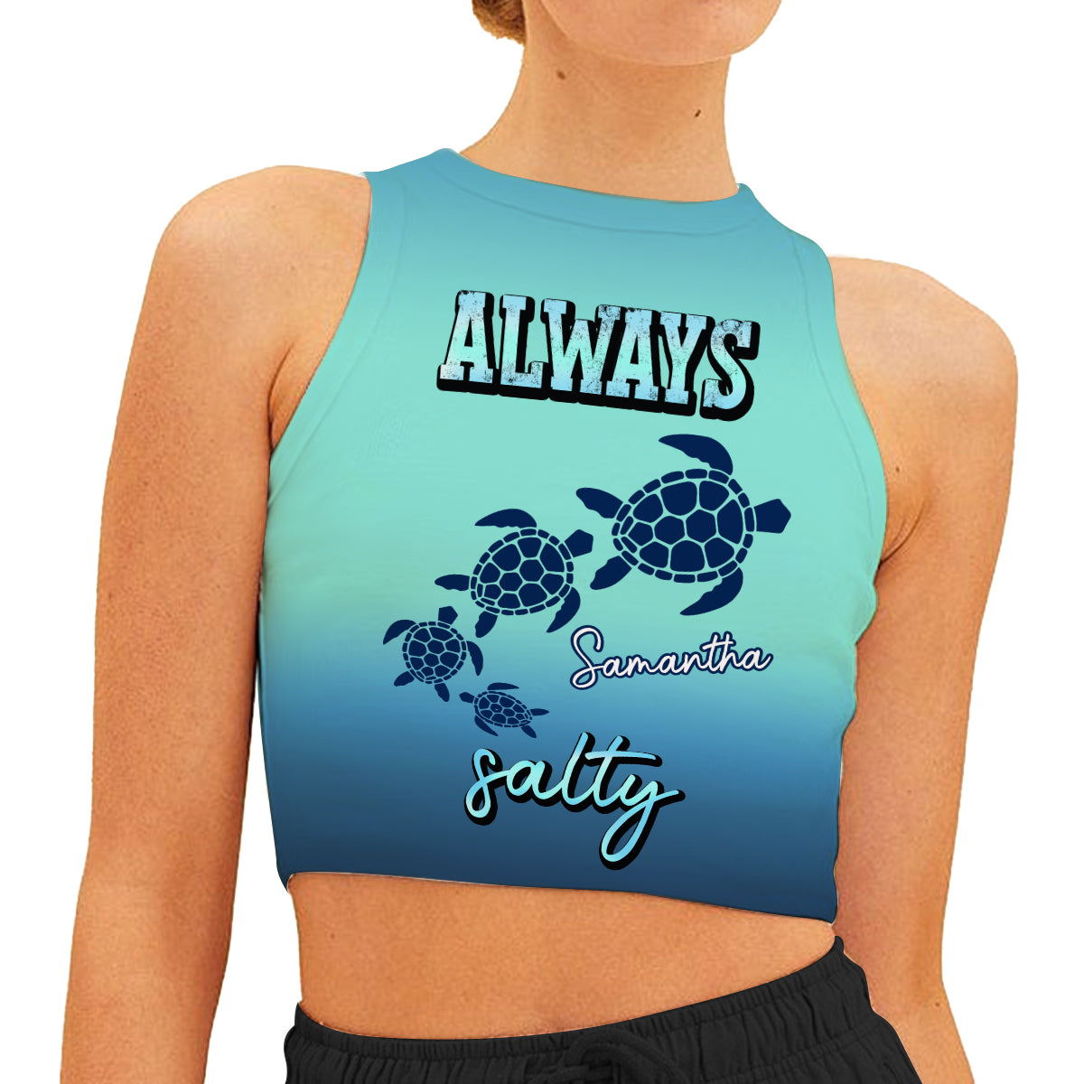 Always Salty - Personalized Turtle Crop Tank Top