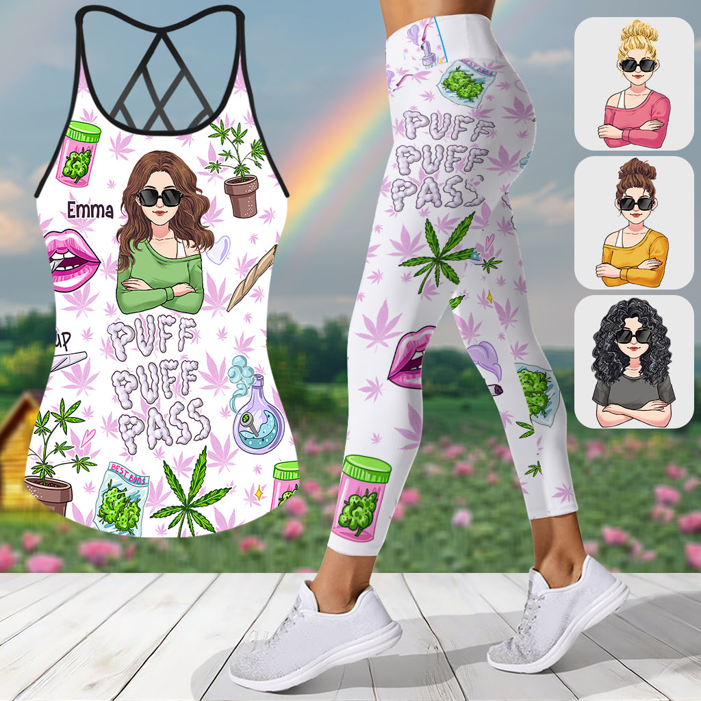 Puff Puff Pass - Personalized Weed Cross Tank Top and Leggings