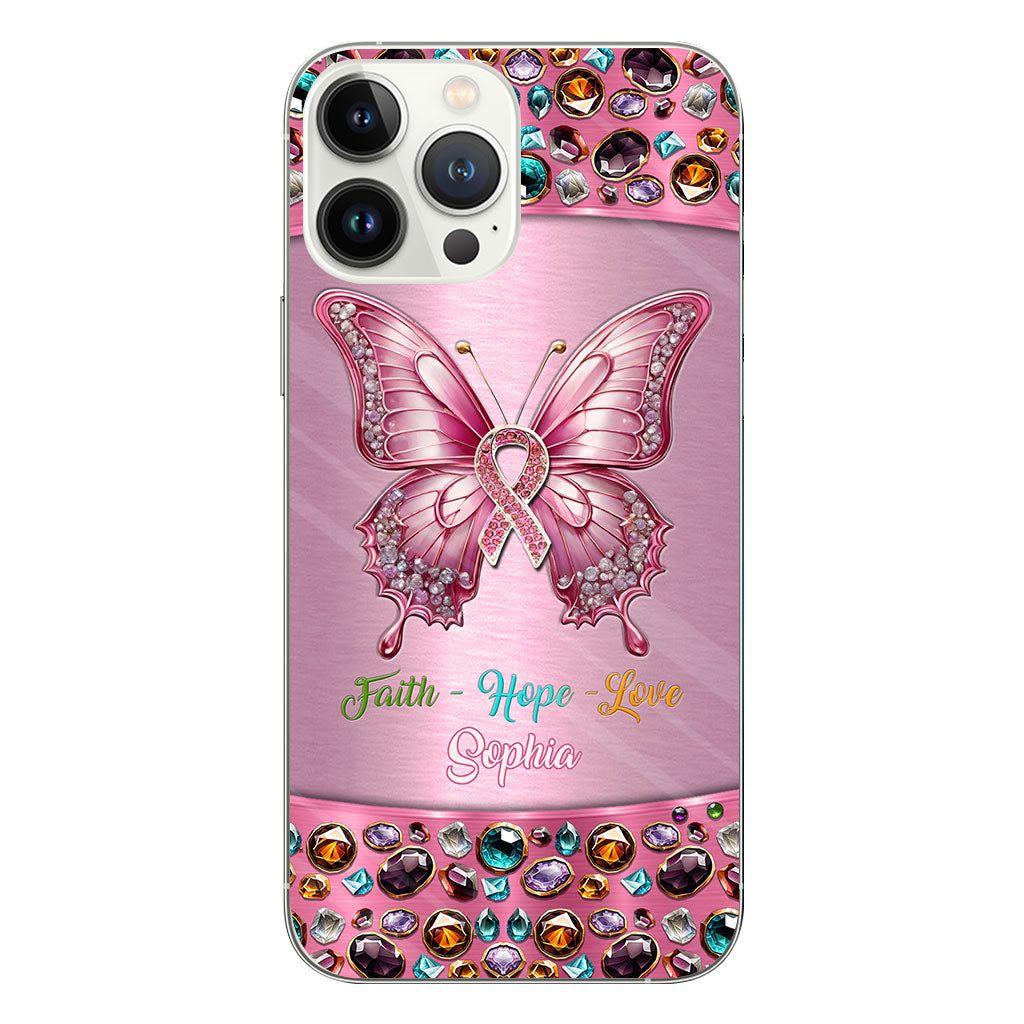 Hope For A Cure - Personalized Breast Cancer Awareness Clear Phone Case