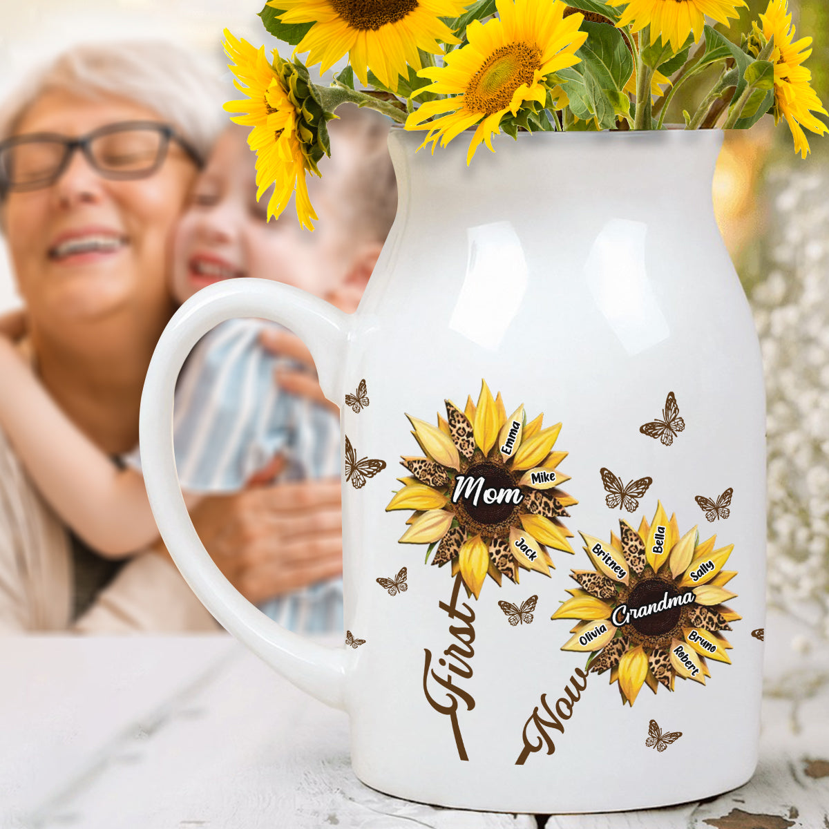 First Mom Now Grandma - Personalized Grandma Ceramic Flower Vase