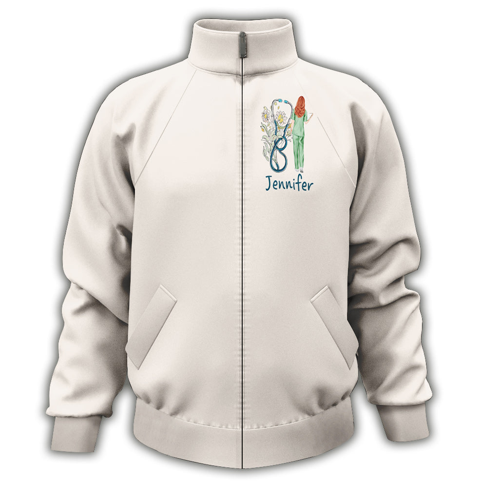Nurse Life Floral Stethoscope - Personalized Nurse Zip Jacket