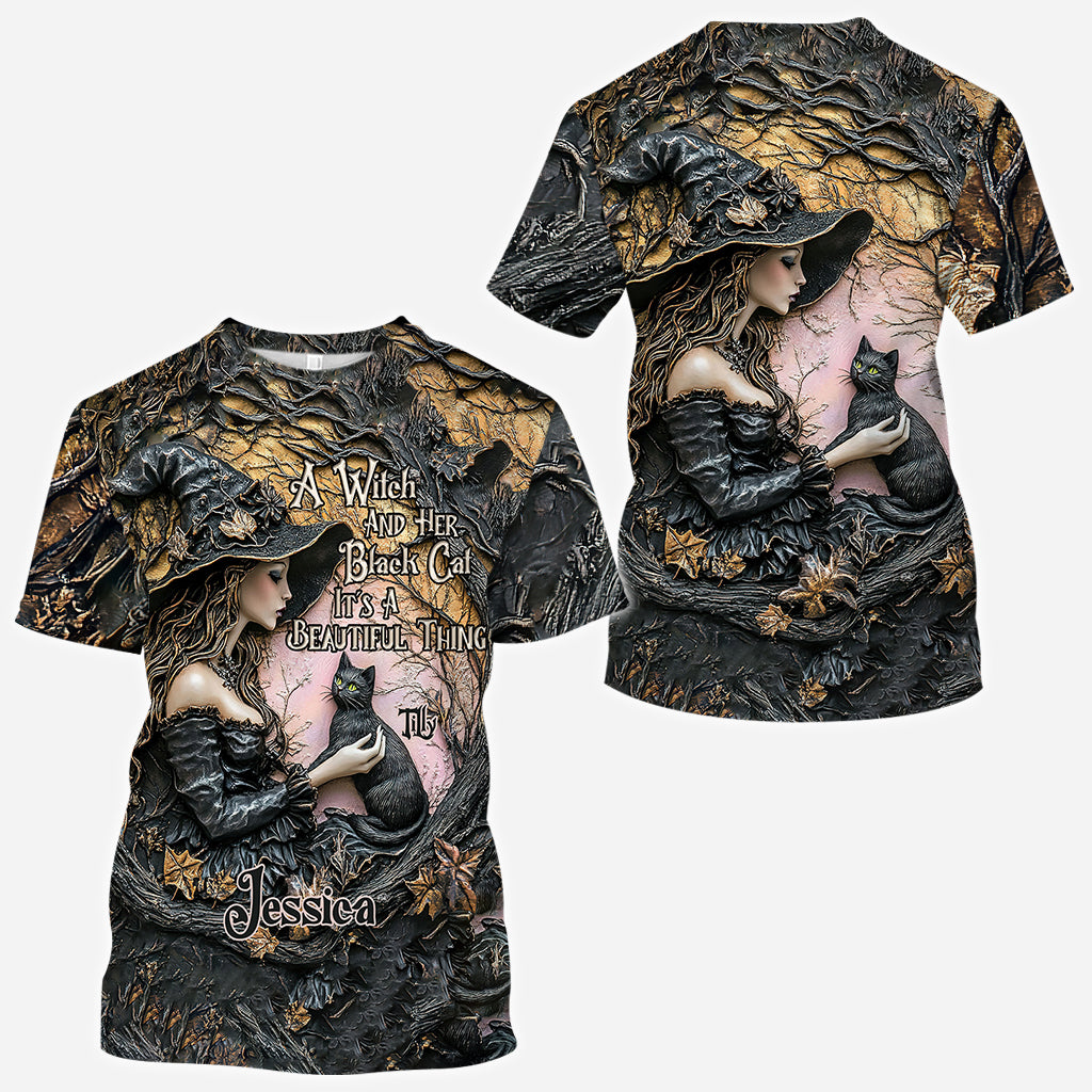 A Witch And Her Black Cat It's A Beautiful Thing - Personalized Witch All Over Shirt